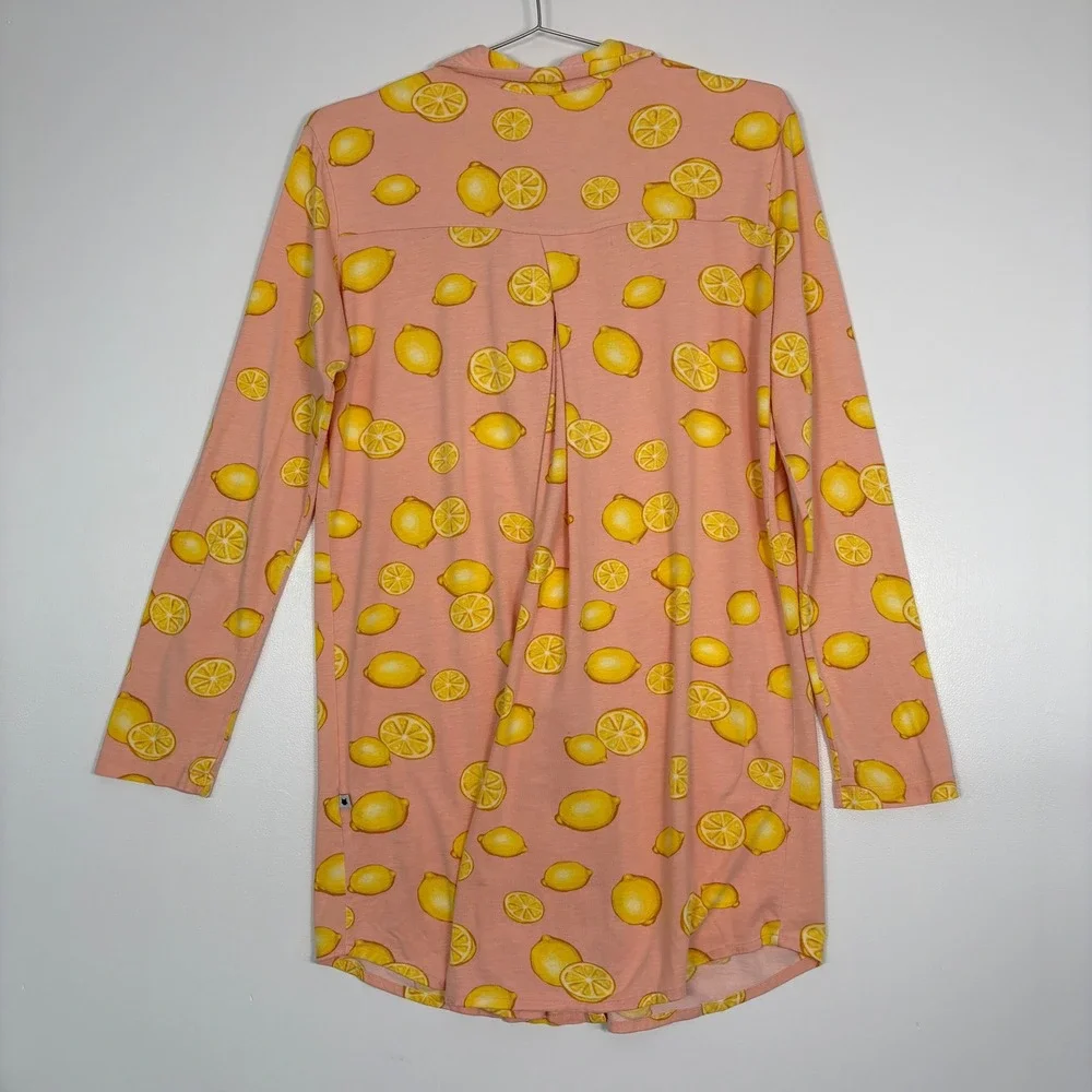 The Cat's Pajamas‎ Women Nightshirt Size M Pink Lemon Print Pima Cotton Modal